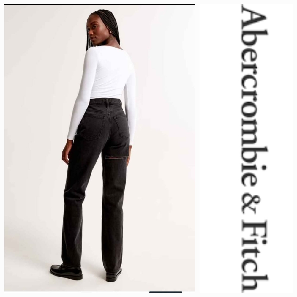 NWT Abercrombie & Fitch Women's Black 90's Straight Jeans ~6L - Picture 2 of 6